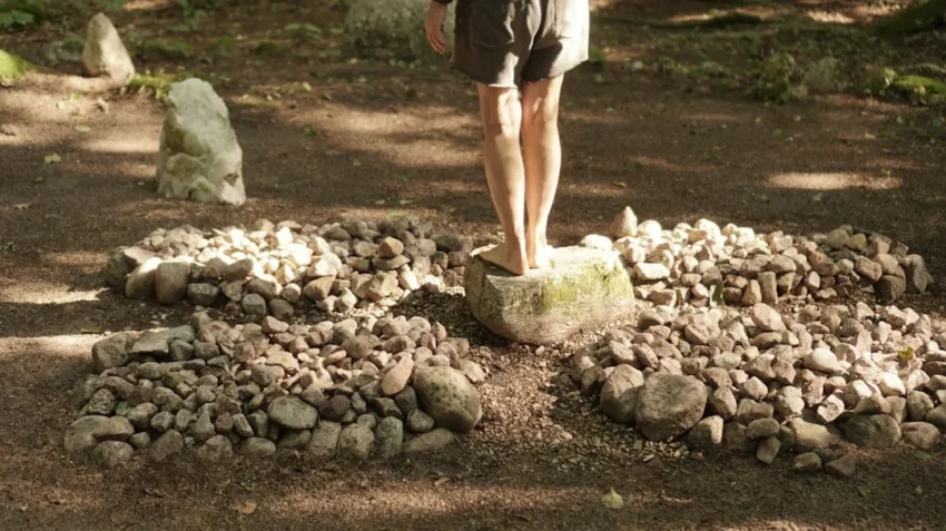 Stepping stones on a sunrise path representing lasting habit building for growth